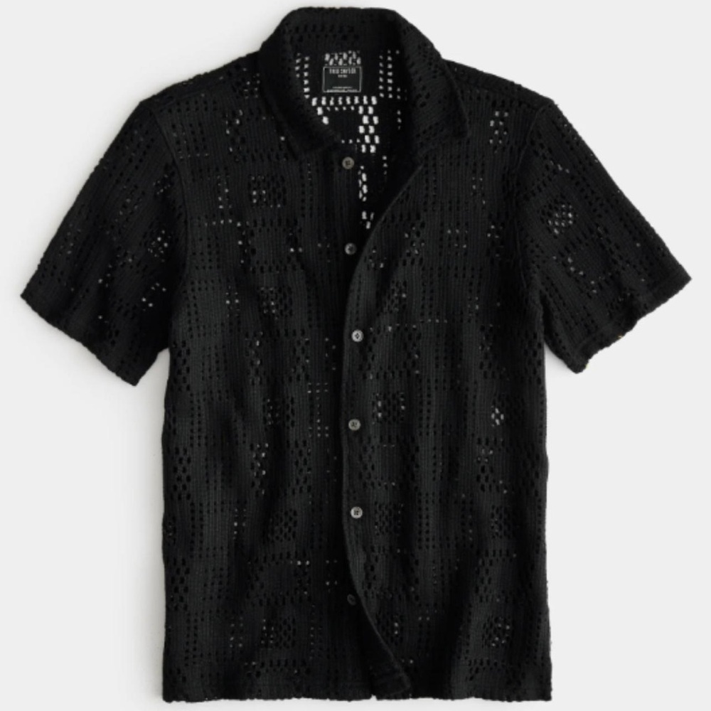 TODD SNYDER OPEN-KNIT CABANA POLO IN BLACK TONAL SQUARE